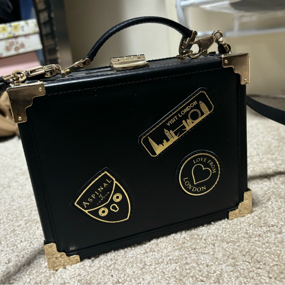 Aspinal of London suitcase Black Box cross body Bag with Gold Accents